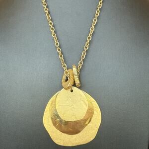 Vintage 1980’s / 90’s Brushed Gold Tone Multi Disc Pendant Necklace, 32” Length